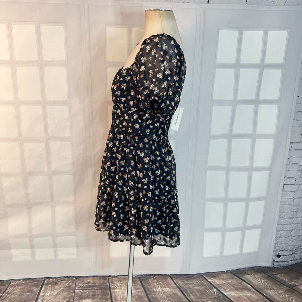 Trixxi Francesca's Willa Floral Puff Sleeve Mini Dress Navy Blue Large NWT - Picture 7 of 11